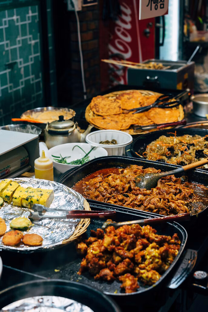 Trays of food on the table